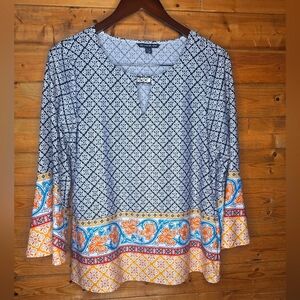 ❤ ZAC & RACHEL Patterned Women's Top  3/4 bell sleeves Size PL